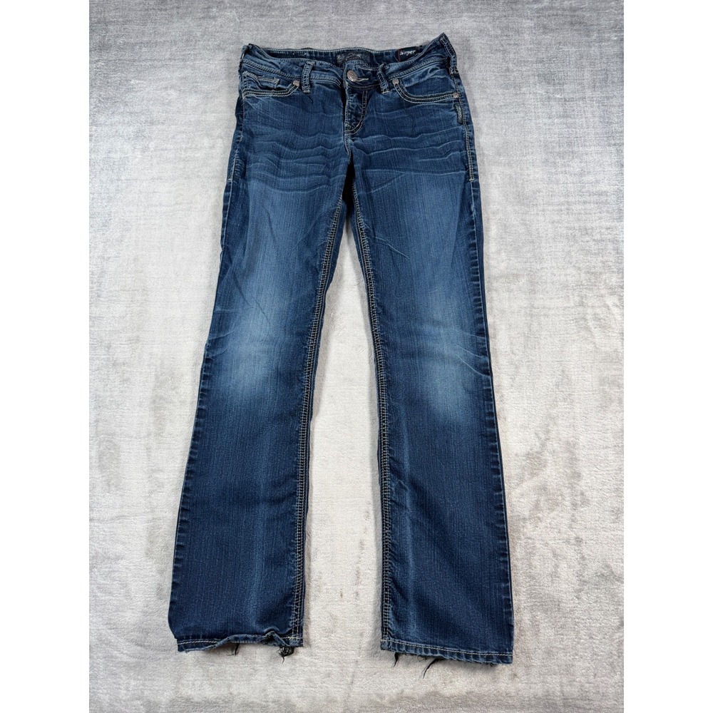 Silver Jeans Co Women 29 Dark Wash Suki Slim Bootcut Distressed Stretch Y2K Boho
